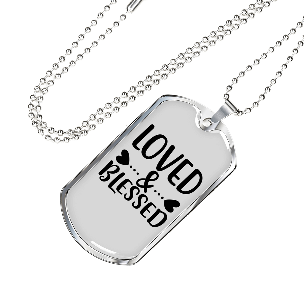 Loved And Blessed Heart Christian Necklace Stainless Steel or 18k Gold Dog Tag 24" Chain-Express Your Love Gifts