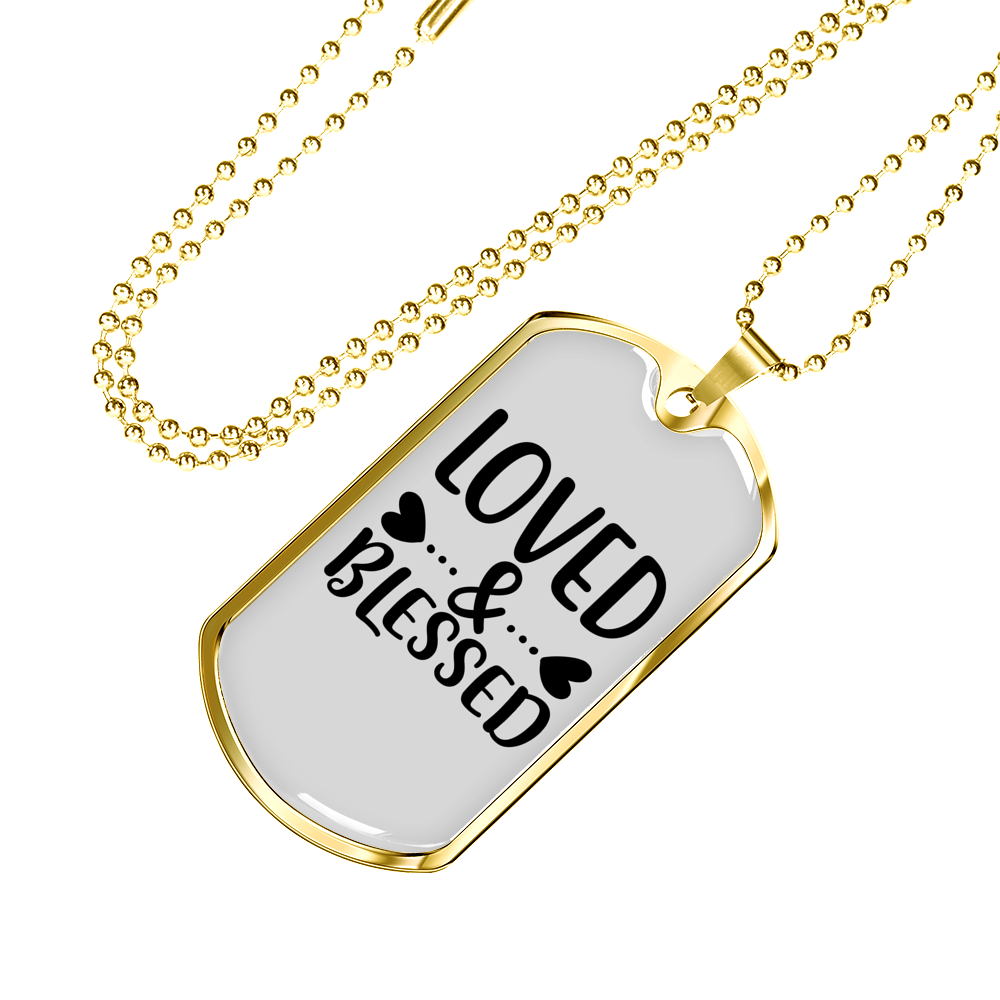 Loved And Blessed Heart Christian Necklace Stainless Steel or 18k Gold Dog Tag 24" Chain-Express Your Love Gifts