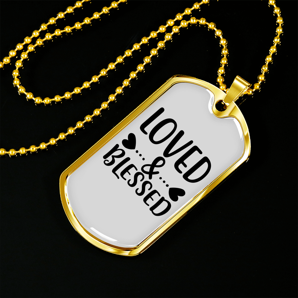 Loved And Blessed Heart Christian Necklace Stainless Steel or 18k Gold Dog Tag 24" Chain-Express Your Love Gifts