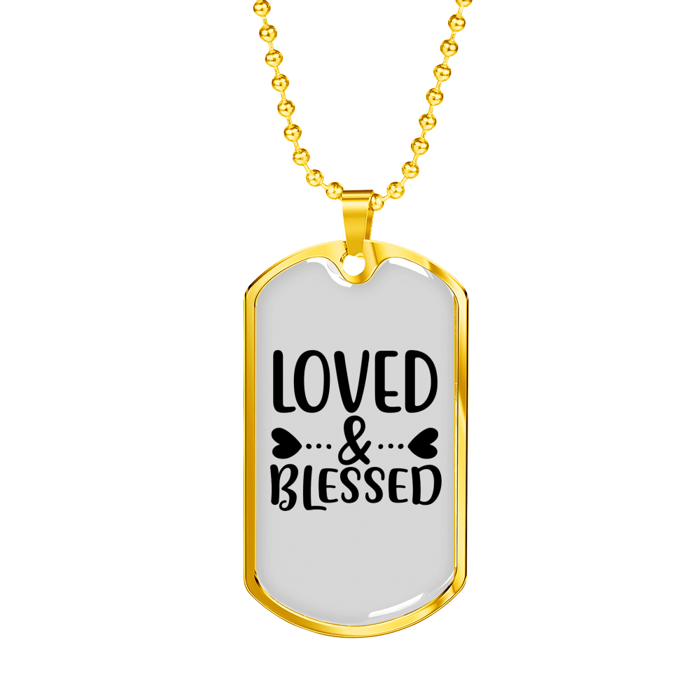 Loved And Blessed Heart Christian Necklace Stainless Steel or 18k Gold Dog Tag 24" Chain-Express Your Love Gifts
