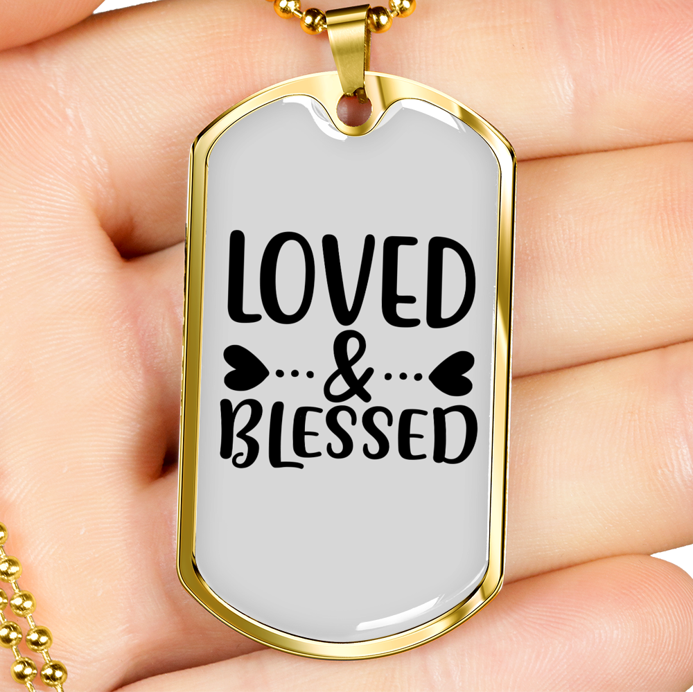 Loved And Blessed Heart Christian Necklace Stainless Steel or 18k Gold Dog Tag 24" Chain-Express Your Love Gifts