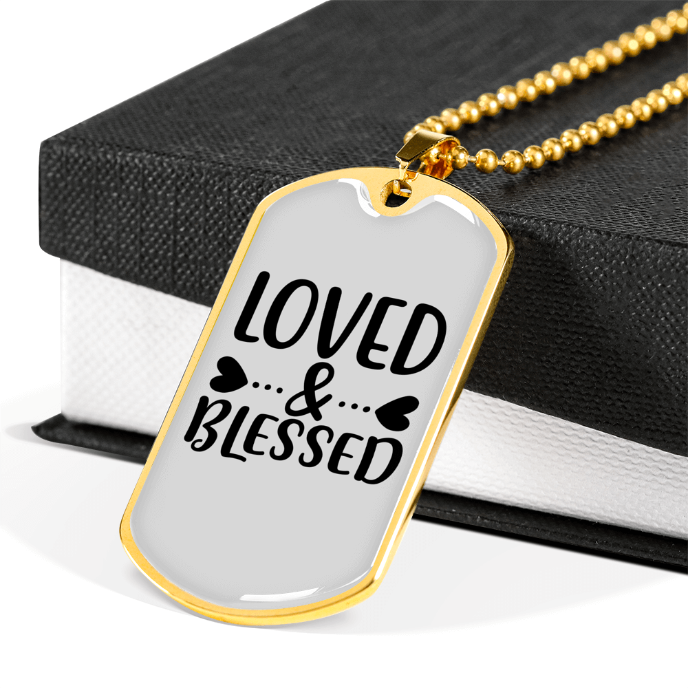 Loved And Blessed Heart Christian Necklace Stainless Steel or 18k Gold Dog Tag 24" Chain-Express Your Love Gifts
