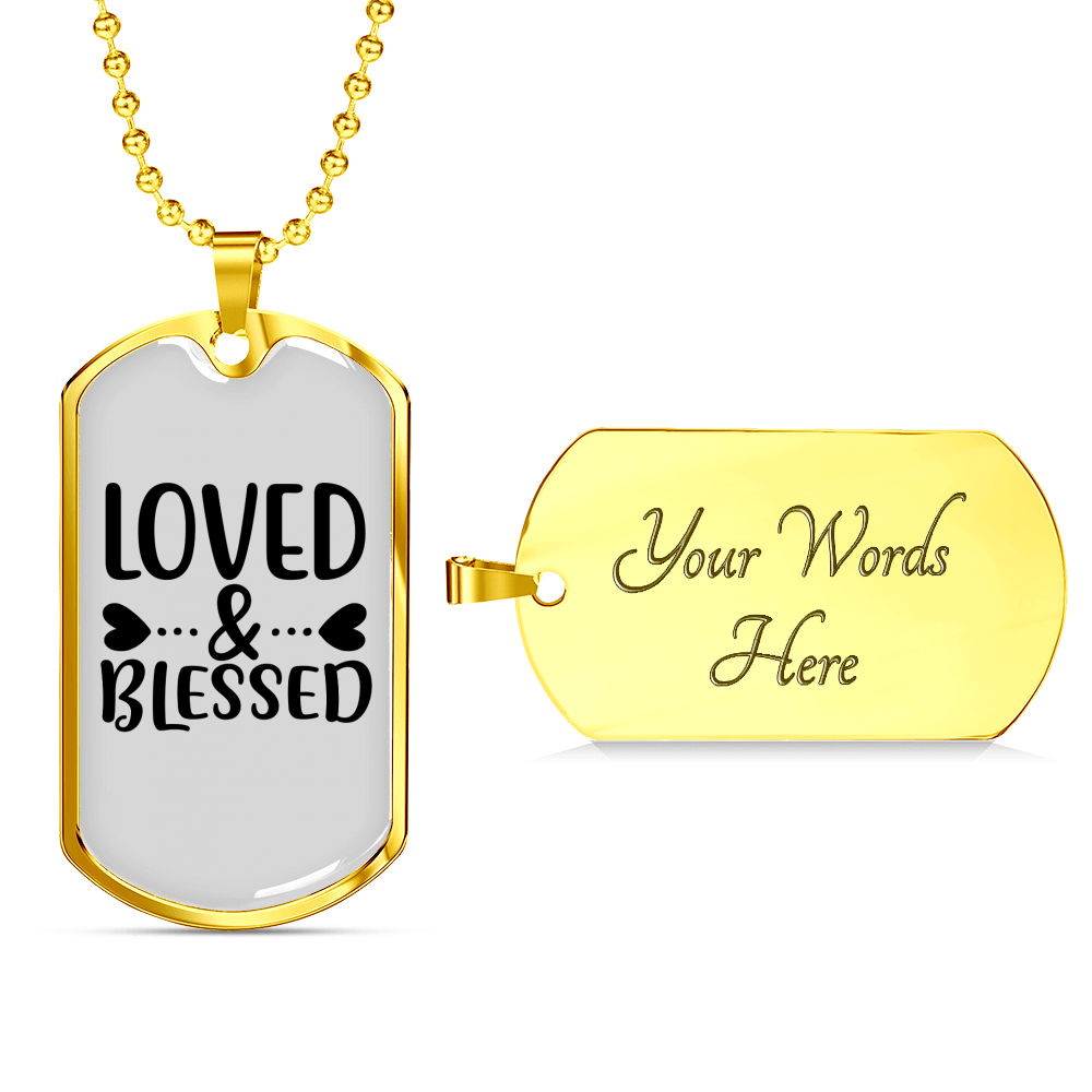 Loved And Blessed Heart Christian Necklace Stainless Steel or 18k Gold Dog Tag 24" Chain-Express Your Love Gifts