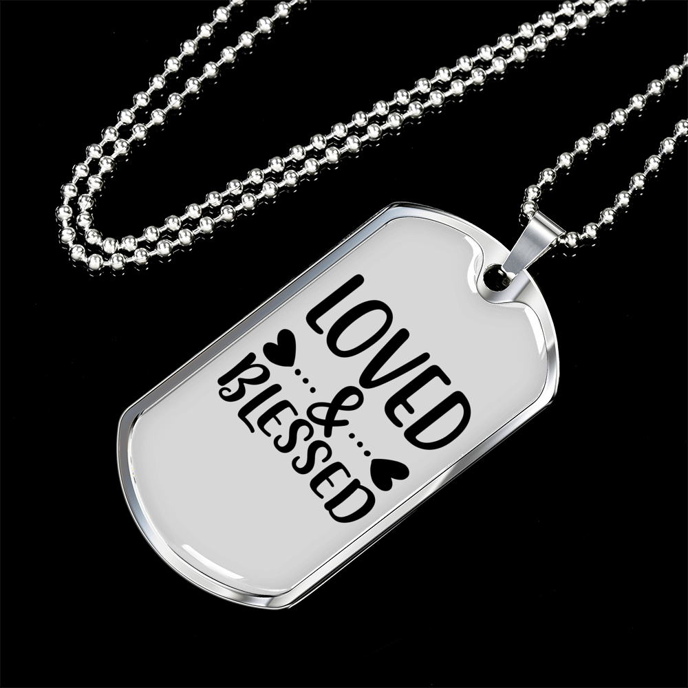 Loved And Blessed Heart Christian Necklace Stainless Steel or 18k Gold Dog Tag 24" Chain-Express Your Love Gifts