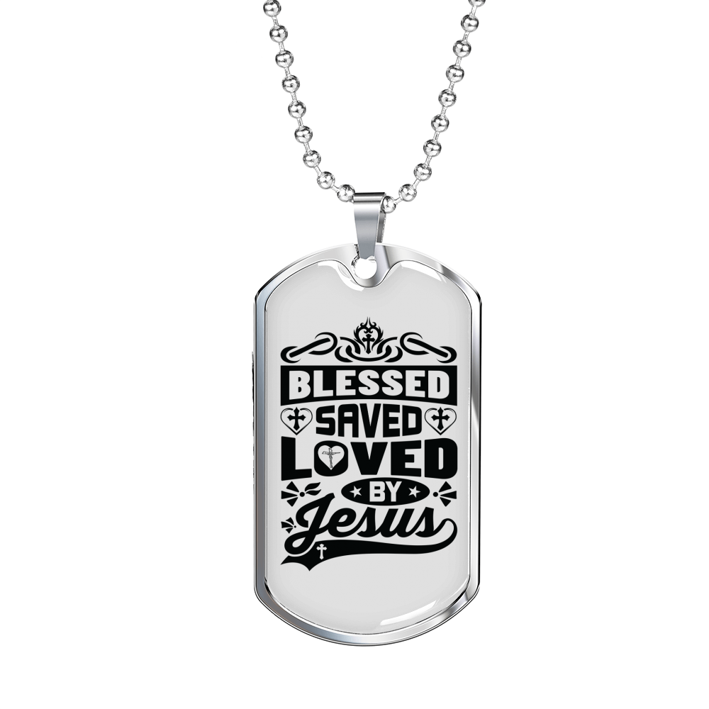 Loved By Jesus Necklace Stainless Steel or 18k Gold Dog Tag 24" Chain-Express Your Love Gifts