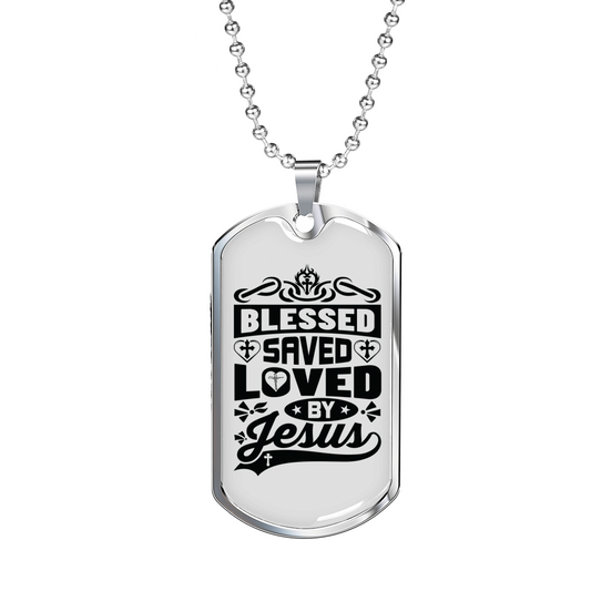 Loved By Jesus Necklace Stainless Steel or 18k Gold Dog Tag 24" Chain-Express Your Love Gifts