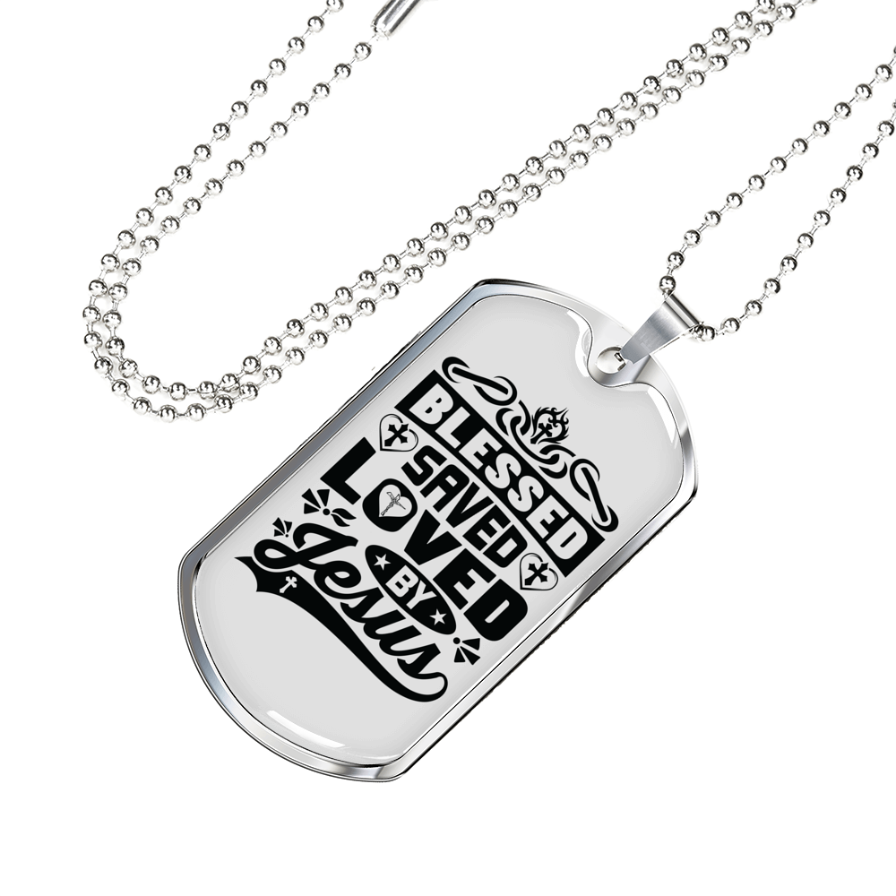 Loved By Jesus Necklace Stainless Steel or 18k Gold Dog Tag 24" Chain-Express Your Love Gifts