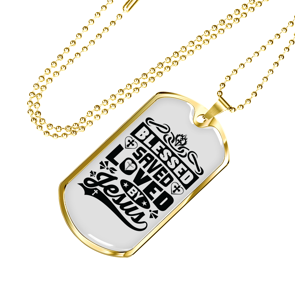 Loved By Jesus Necklace Stainless Steel or 18k Gold Dog Tag 24" Chain-Express Your Love Gifts