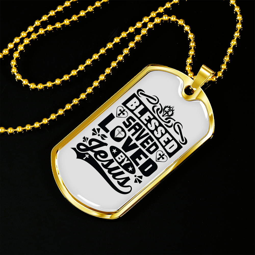 Loved By Jesus Necklace Stainless Steel or 18k Gold Dog Tag 24" Chain-Express Your Love Gifts