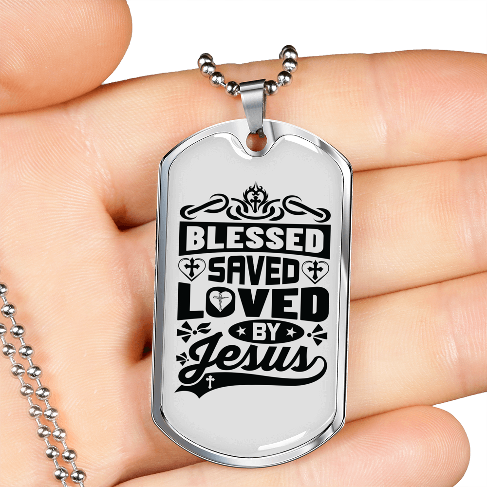 Loved By Jesus Necklace Stainless Steel or 18k Gold Dog Tag 24" Chain-Express Your Love Gifts