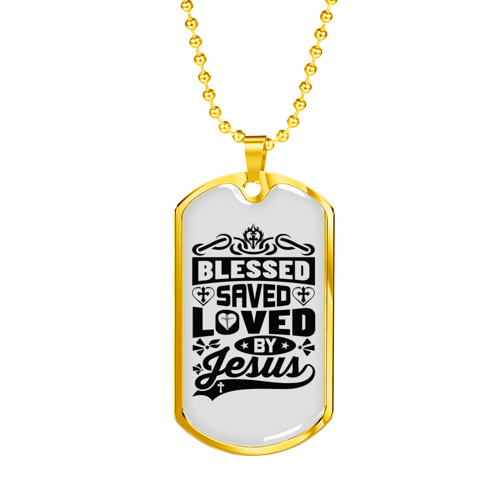 Loved By Jesus Necklace Stainless Steel or 18k Gold Dog Tag 24" Chain-Express Your Love Gifts