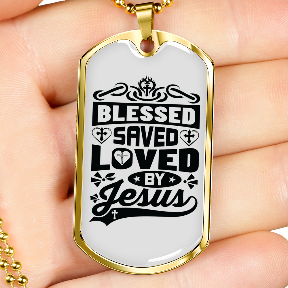 Loved By Jesus Necklace Stainless Steel or 18k Gold Dog Tag 24" Chain-Express Your Love Gifts
