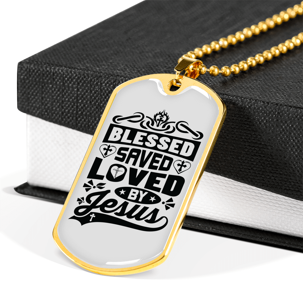 Loved By Jesus Necklace Stainless Steel or 18k Gold Dog Tag 24" Chain-Express Your Love Gifts