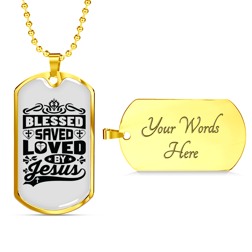Loved By Jesus Necklace Stainless Steel or 18k Gold Dog Tag 24" Chain-Express Your Love Gifts