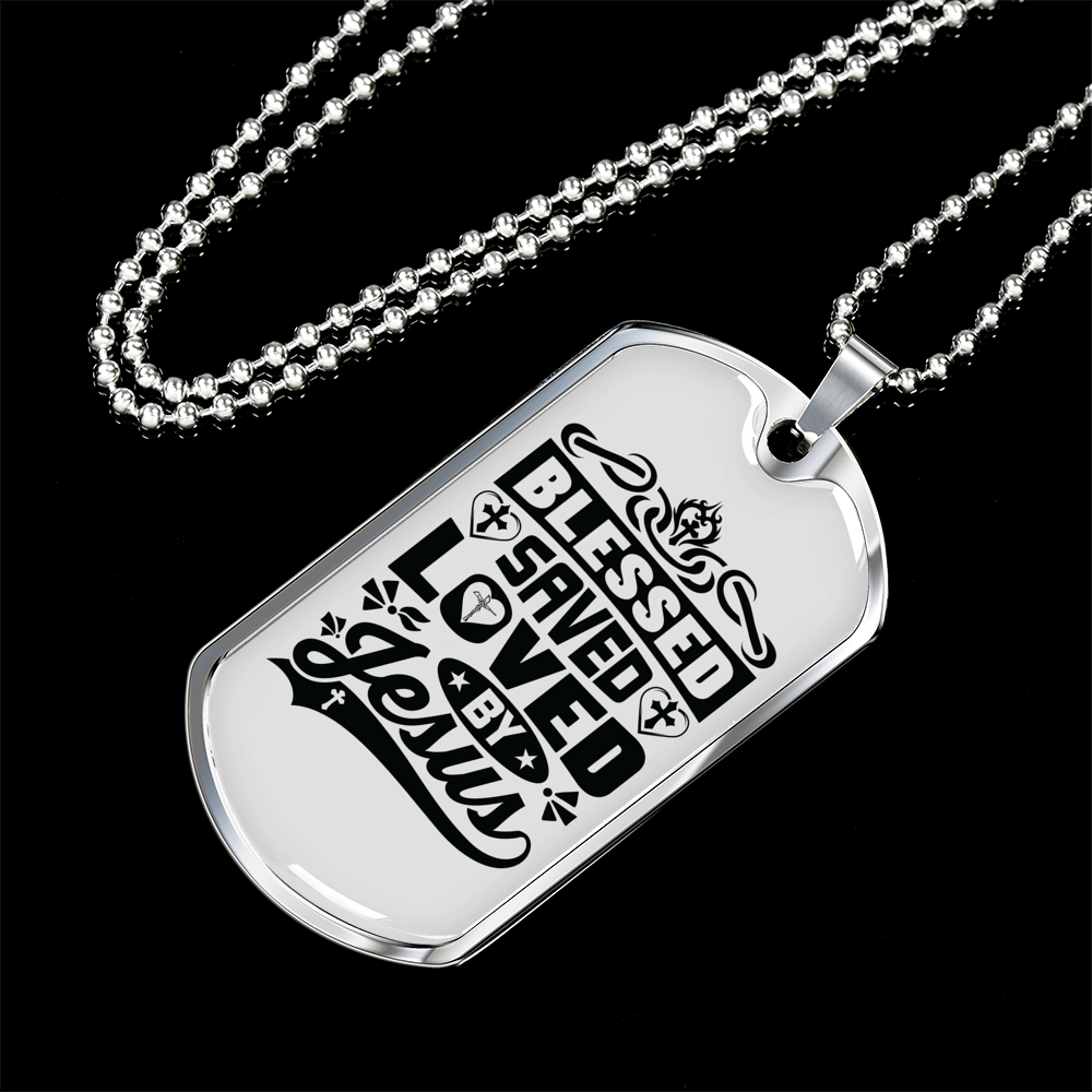 Loved By Jesus Necklace Stainless Steel or 18k Gold Dog Tag 24" Chain-Express Your Love Gifts