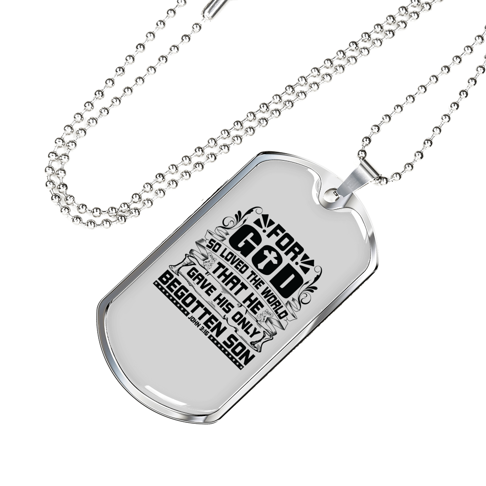 Loved The World Christian Necklace Stainless Steel or 18k Gold Dog Tag 24" Chain-Express Your Love Gifts