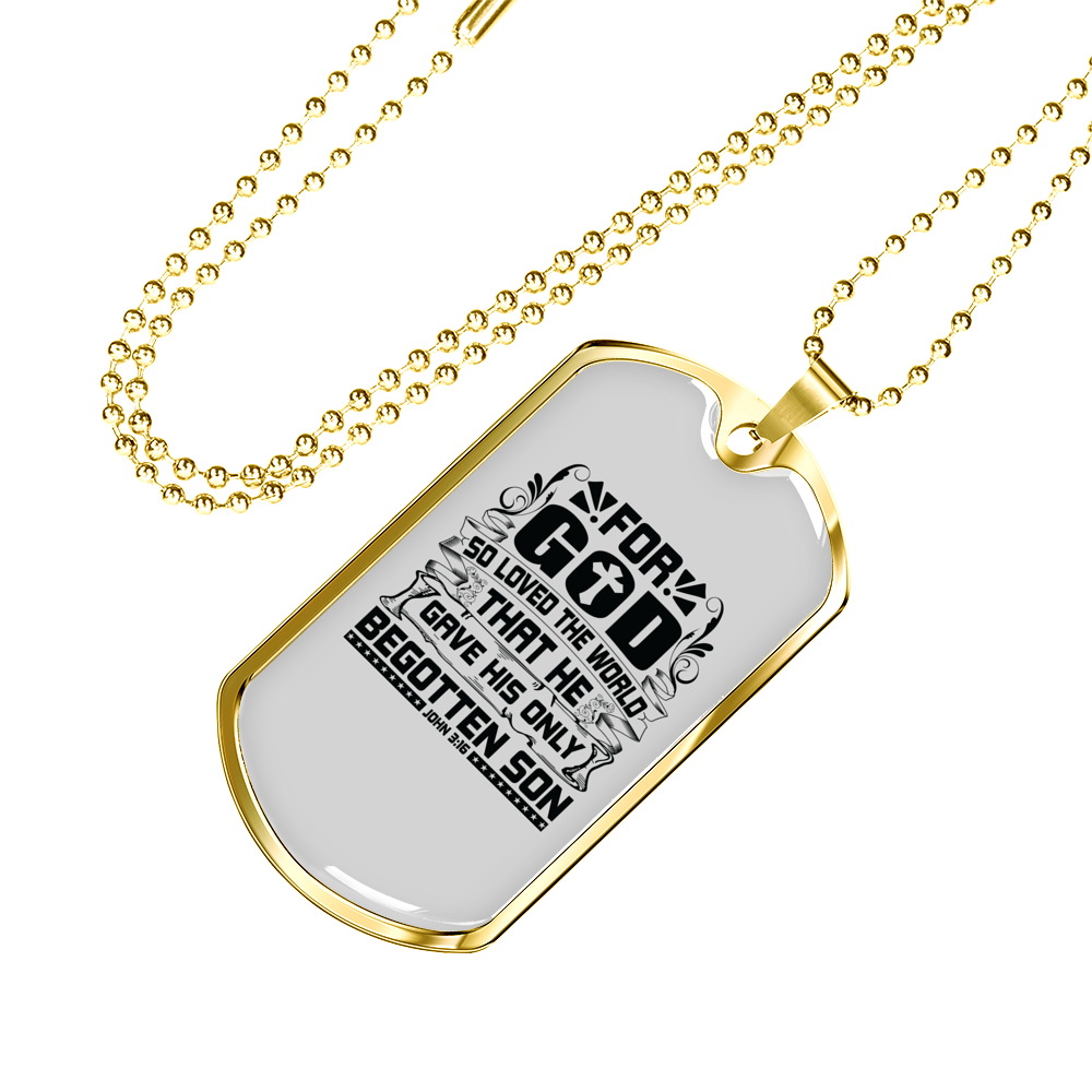 Loved The World Christian Necklace Stainless Steel or 18k Gold Dog Tag 24" Chain-Express Your Love Gifts