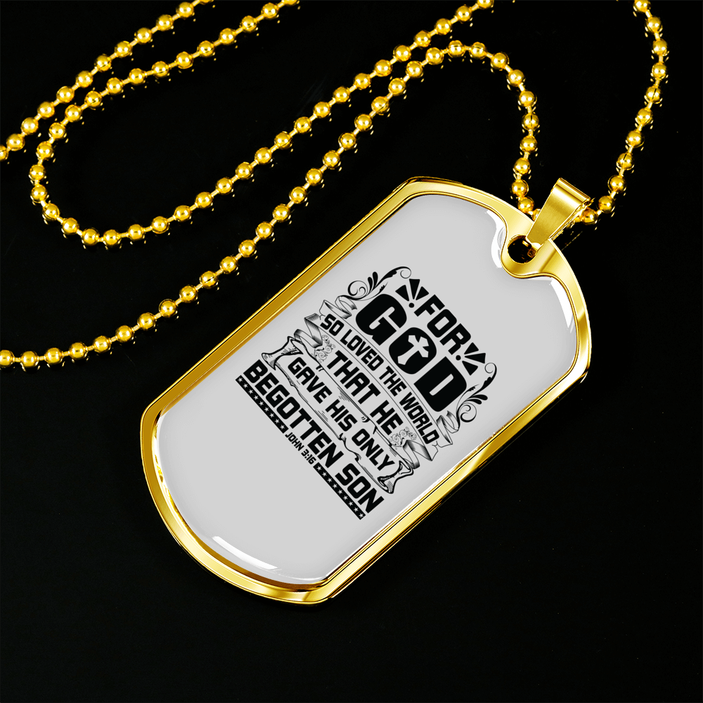 Loved The World Christian Necklace Stainless Steel or 18k Gold Dog Tag 24" Chain-Express Your Love Gifts