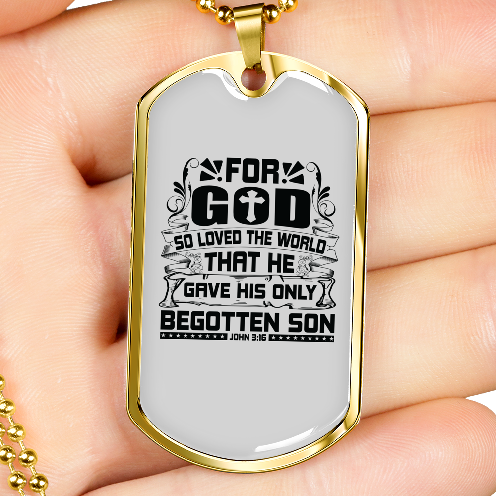 Loved The World Christian Necklace Stainless Steel or 18k Gold Dog Tag 24" Chain-Express Your Love Gifts