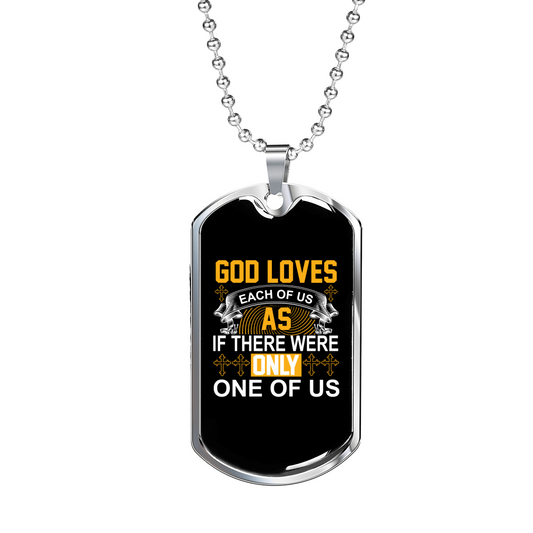 Loves Each Of Us Necklace Stainless Steel or 18k Gold Dog Tag 24" Chain-Express Your Love Gifts