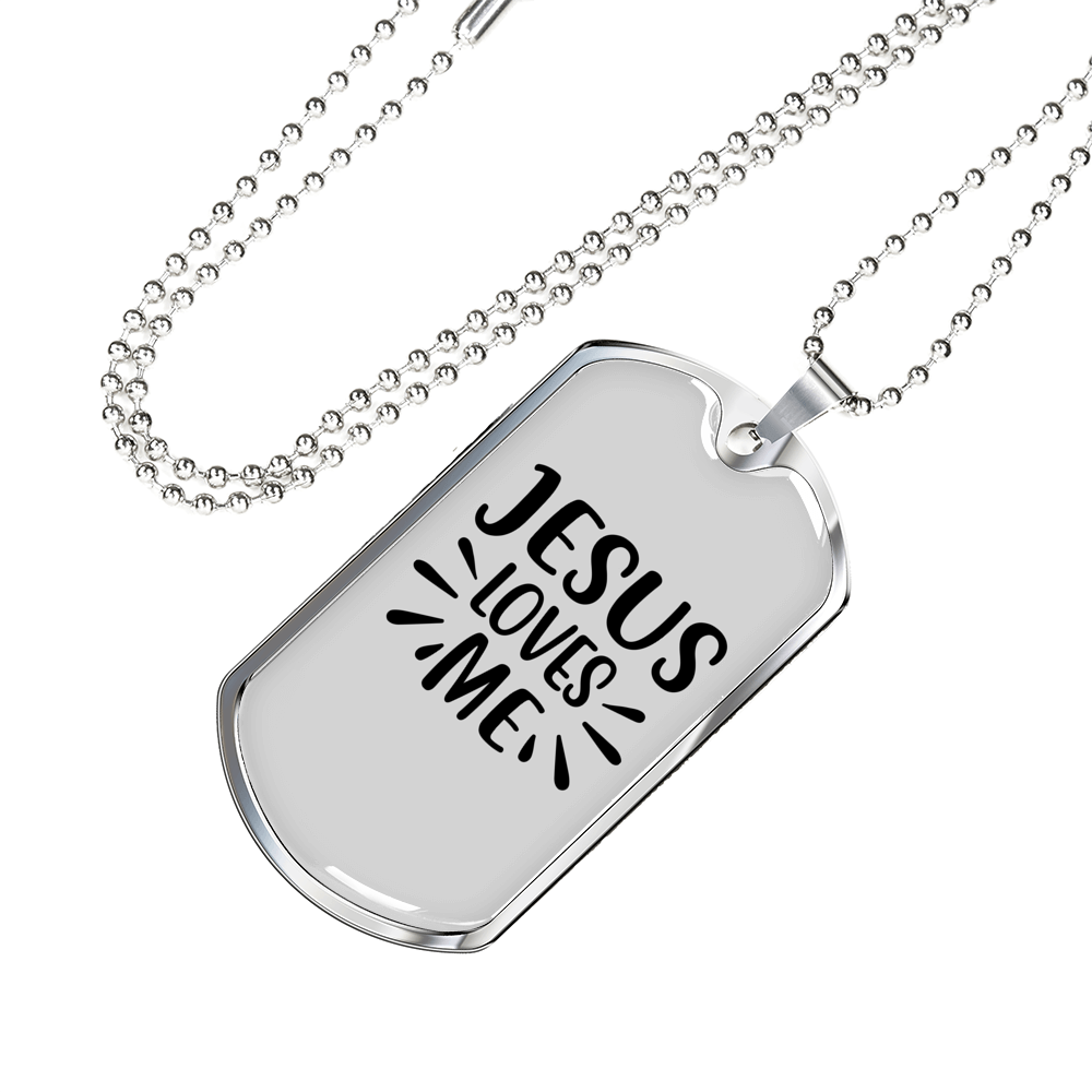 Loves Me Jesus Christian Necklace Stainless Steel or 18k Gold Dog Tag 24" Chain-Express Your Love Gifts