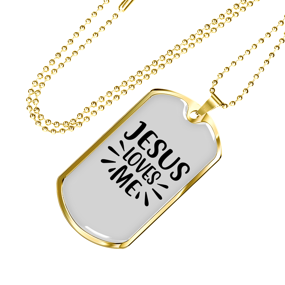 Loves Me Jesus Christian Necklace Stainless Steel or 18k Gold Dog Tag 24" Chain-Express Your Love Gifts