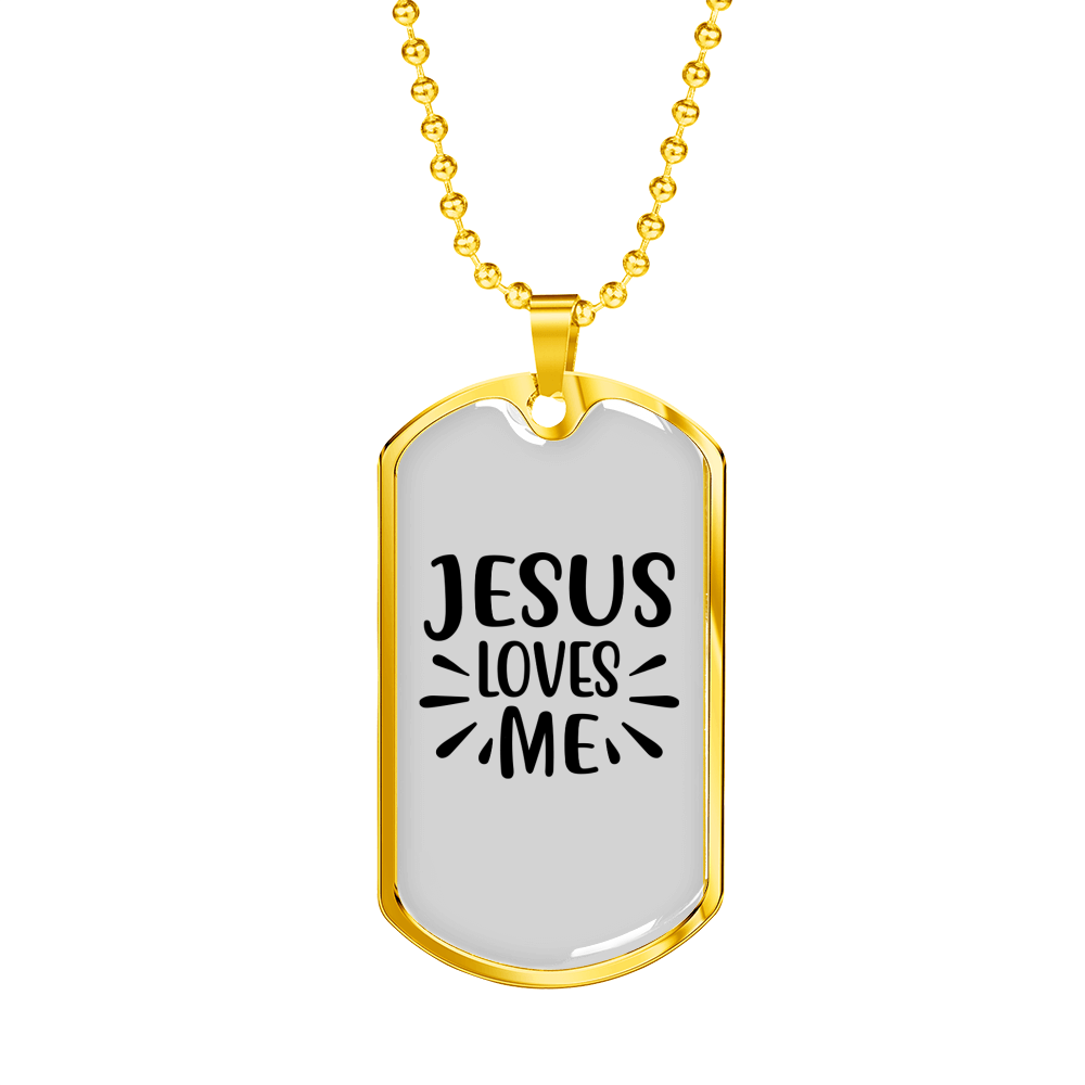 Loves Me Jesus Christian Necklace Stainless Steel or 18k Gold Dog Tag 24" Chain-Express Your Love Gifts