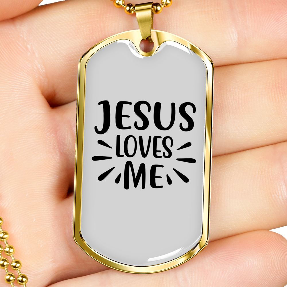Loves Me Jesus Christian Necklace Stainless Steel or 18k Gold Dog Tag 24" Chain-Express Your Love Gifts