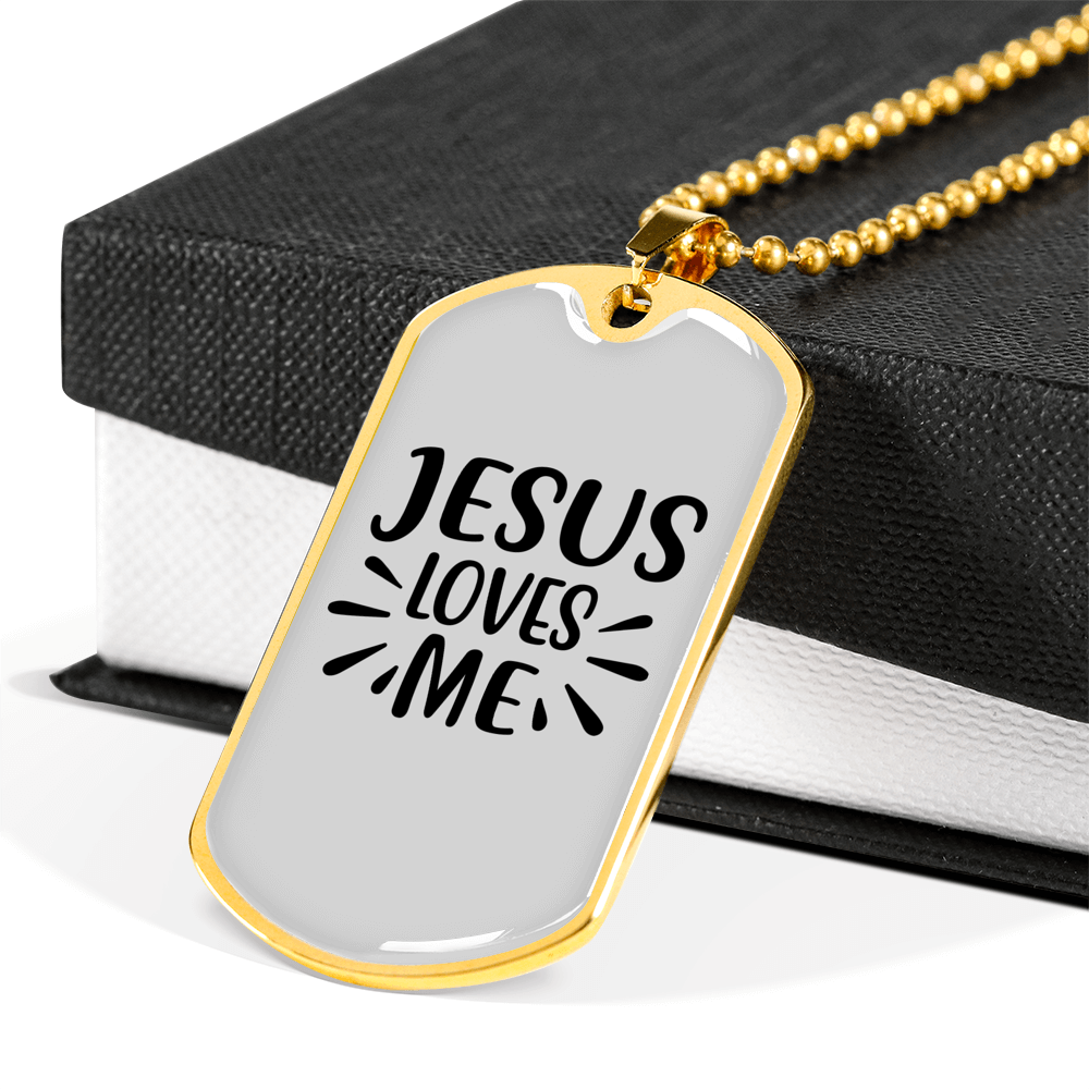 Loves Me Jesus Christian Necklace Stainless Steel or 18k Gold Dog Tag 24" Chain-Express Your Love Gifts