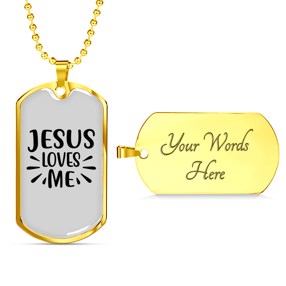 Loves Me Jesus Christian Necklace Stainless Steel or 18k Gold Dog Tag 24" Chain-Express Your Love Gifts