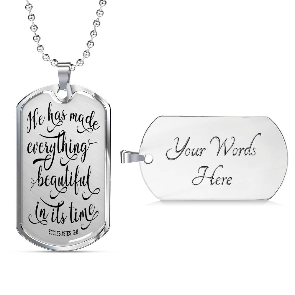 Made Everything Beautiful Christian Necklace Stainless Steel or 18k Gold Dog Tag 24" Chain-Express Your Love Gifts