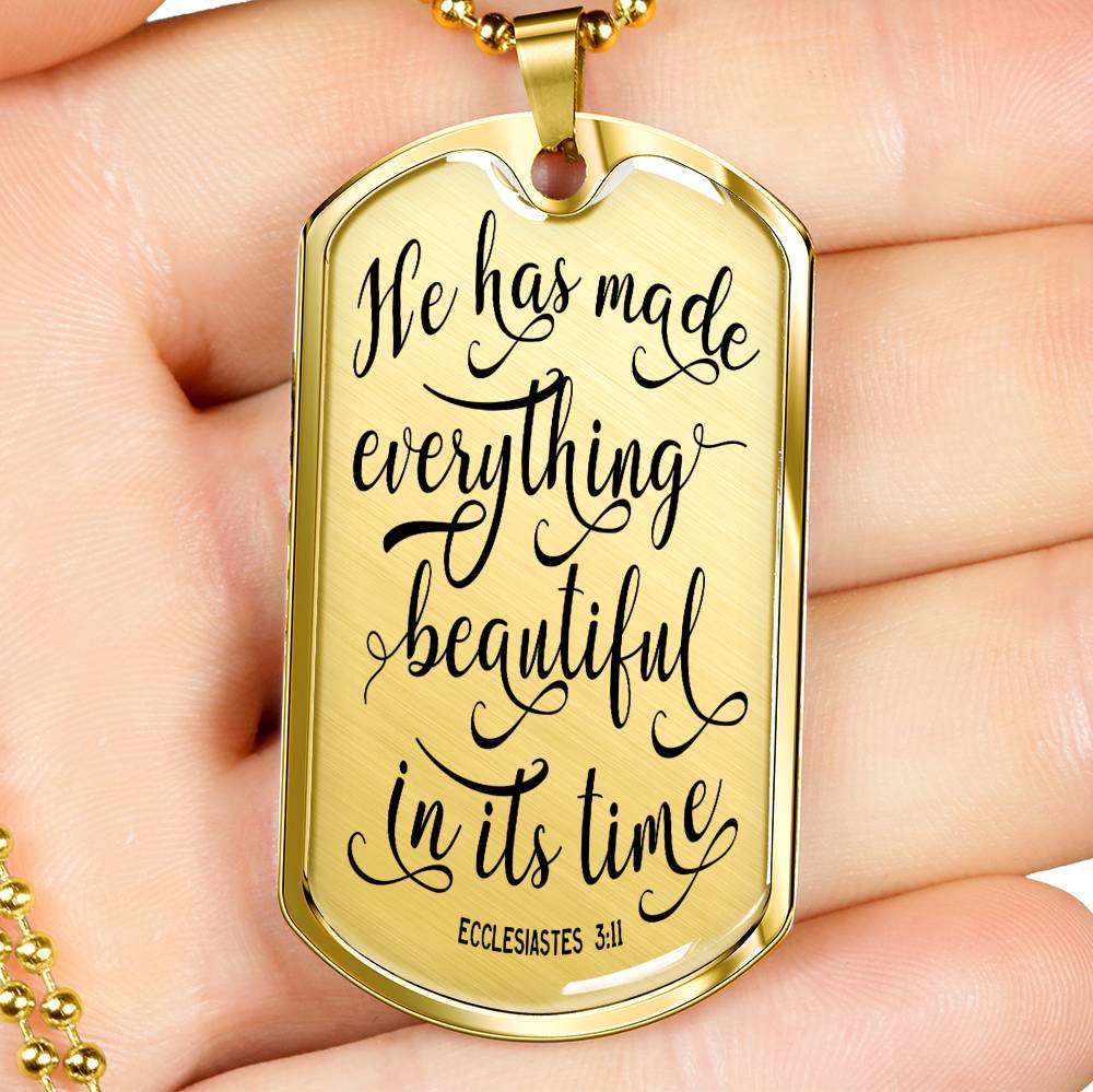 Made Everything Beautiful Christian Necklace Stainless Steel or 18k Gold Dog Tag 24" Chain-Express Your Love Gifts