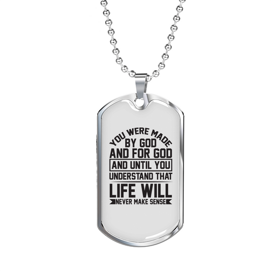 Made For God Christian Necklace Stainless Steel or 18k Gold Dog Tag 24" Chain-Express Your Love Gifts