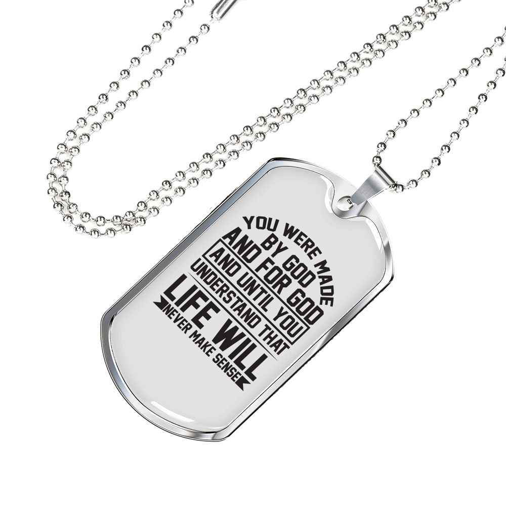 Made For God Christian Necklace Stainless Steel or 18k Gold Dog Tag 24" Chain-Express Your Love Gifts