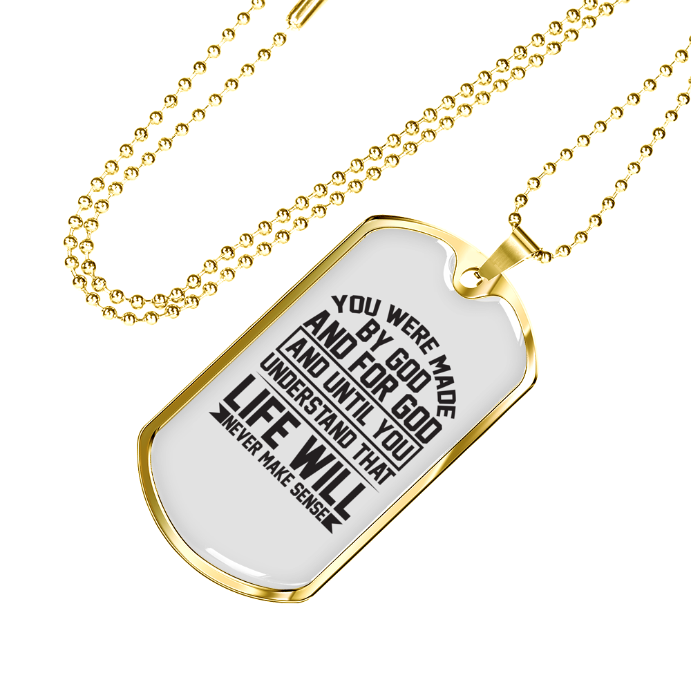 Made For God Christian Necklace Stainless Steel or 18k Gold Dog Tag 24" Chain-Express Your Love Gifts