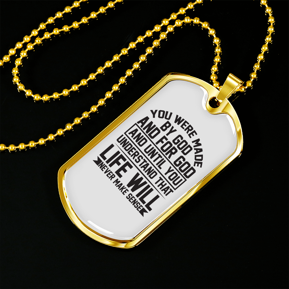Made For God Christian Necklace Stainless Steel or 18k Gold Dog Tag 24" Chain-Express Your Love Gifts