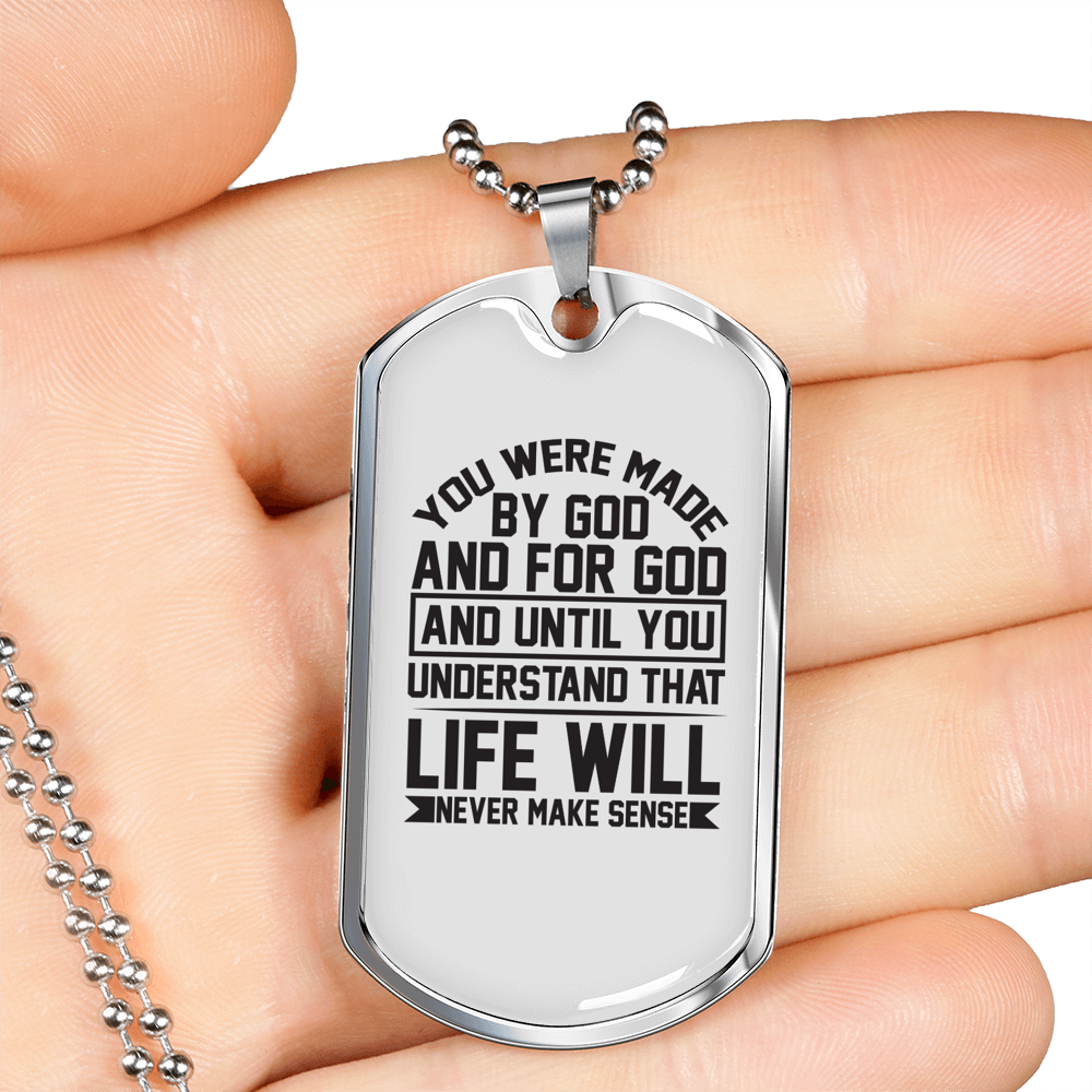 Made For God Christian Necklace Stainless Steel or 18k Gold Dog Tag 24" Chain-Express Your Love Gifts