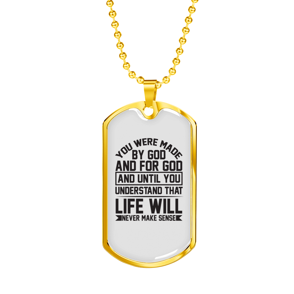 Made For God Christian Necklace Stainless Steel or 18k Gold Dog Tag 24" Chain-Express Your Love Gifts