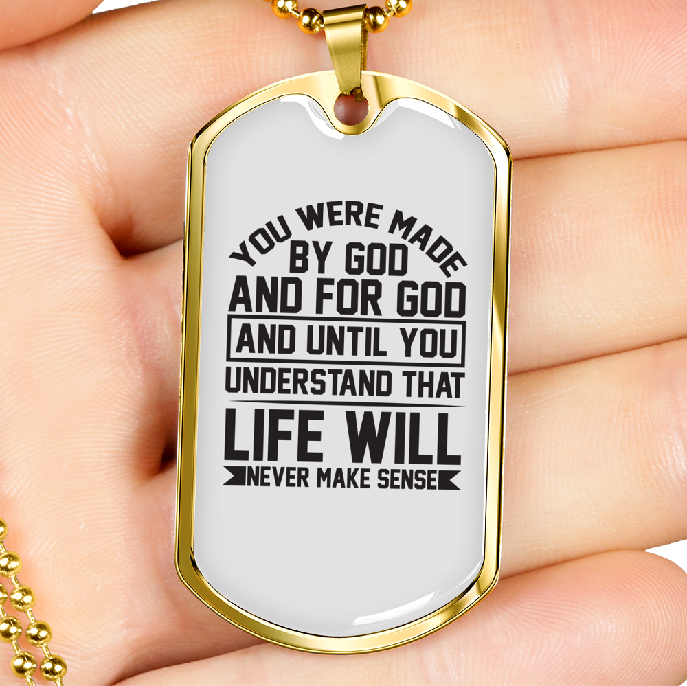 Made For God Christian Necklace Stainless Steel or 18k Gold Dog Tag 24" Chain-Express Your Love Gifts