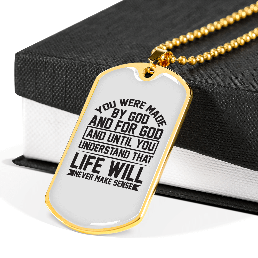Made For God Christian Necklace Stainless Steel or 18k Gold Dog Tag 24" Chain-Express Your Love Gifts