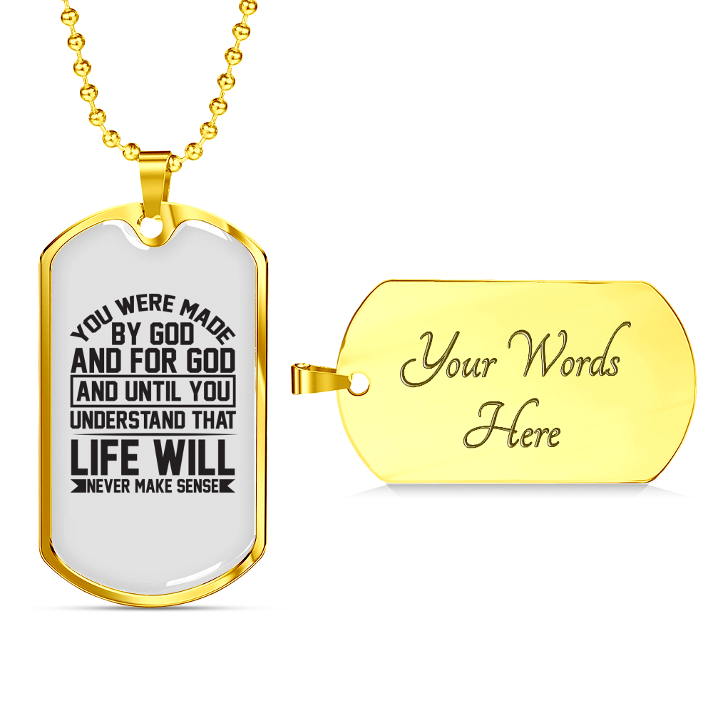Made For God Christian Necklace Stainless Steel or 18k Gold Dog Tag 24" Chain-Express Your Love Gifts