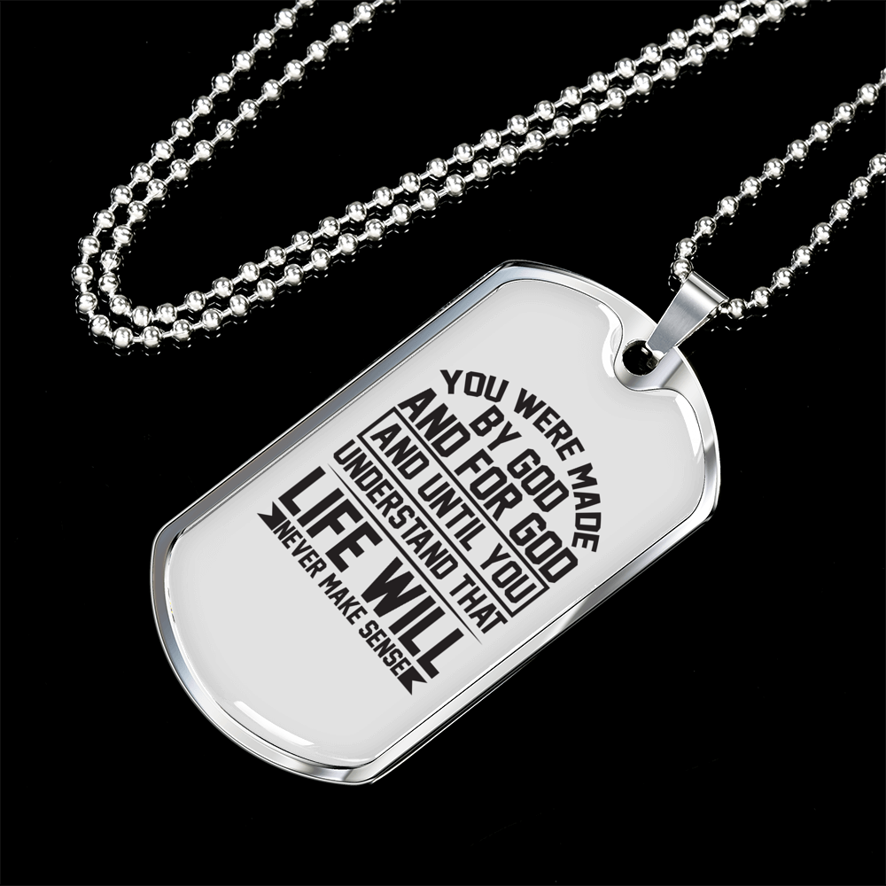 Made For God Christian Necklace Stainless Steel or 18k Gold Dog Tag 24" Chain-Express Your Love Gifts