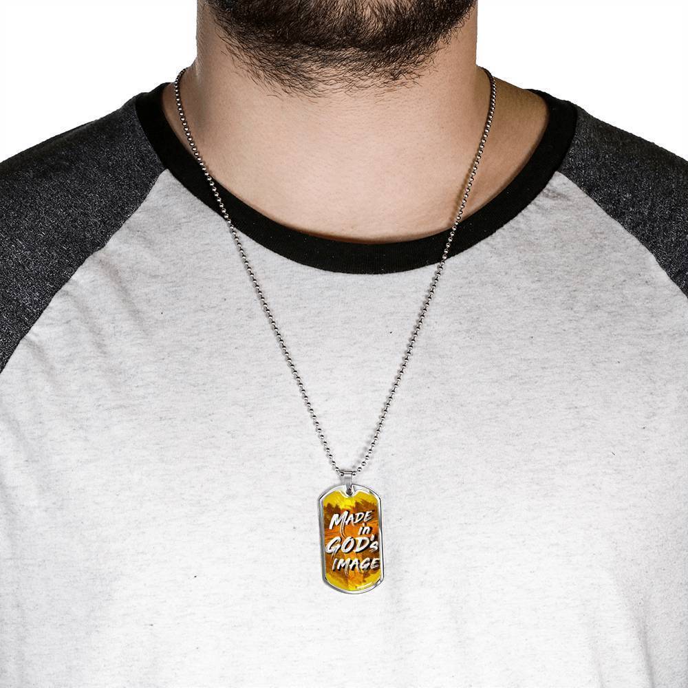 Made In God's Image Necklace Stainless Steel or 18k Gold Dog Tag 24" Chain-Express Your Love Gifts