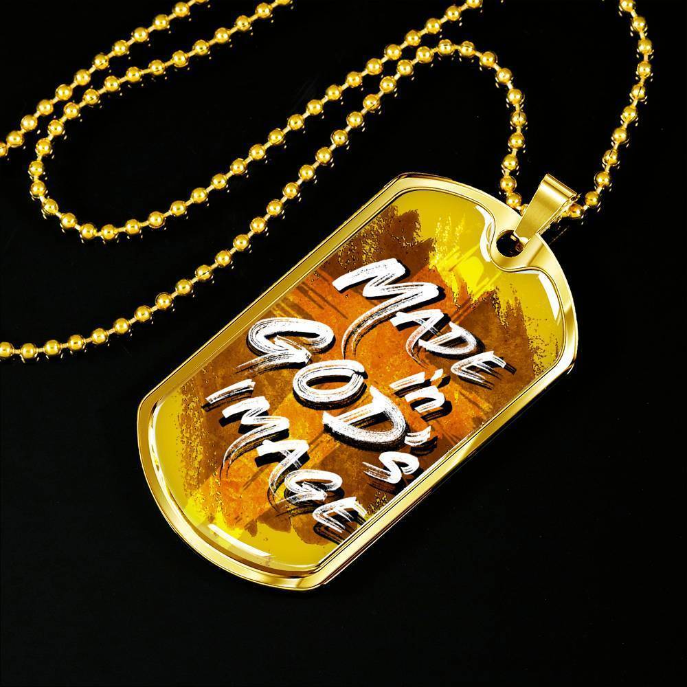 Made In God's Image Necklace Stainless Steel or 18k Gold Dog Tag 24" Chain-Express Your Love Gifts