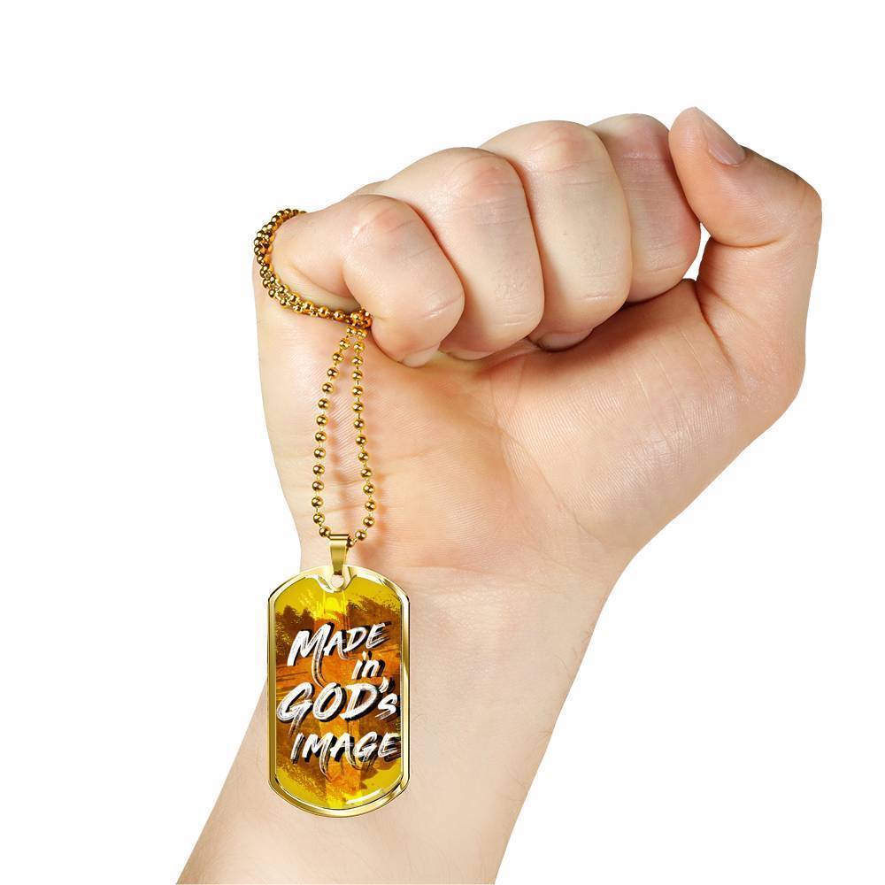 Made In God's Image Necklace Stainless Steel or 18k Gold Dog Tag 24" Chain-Express Your Love Gifts