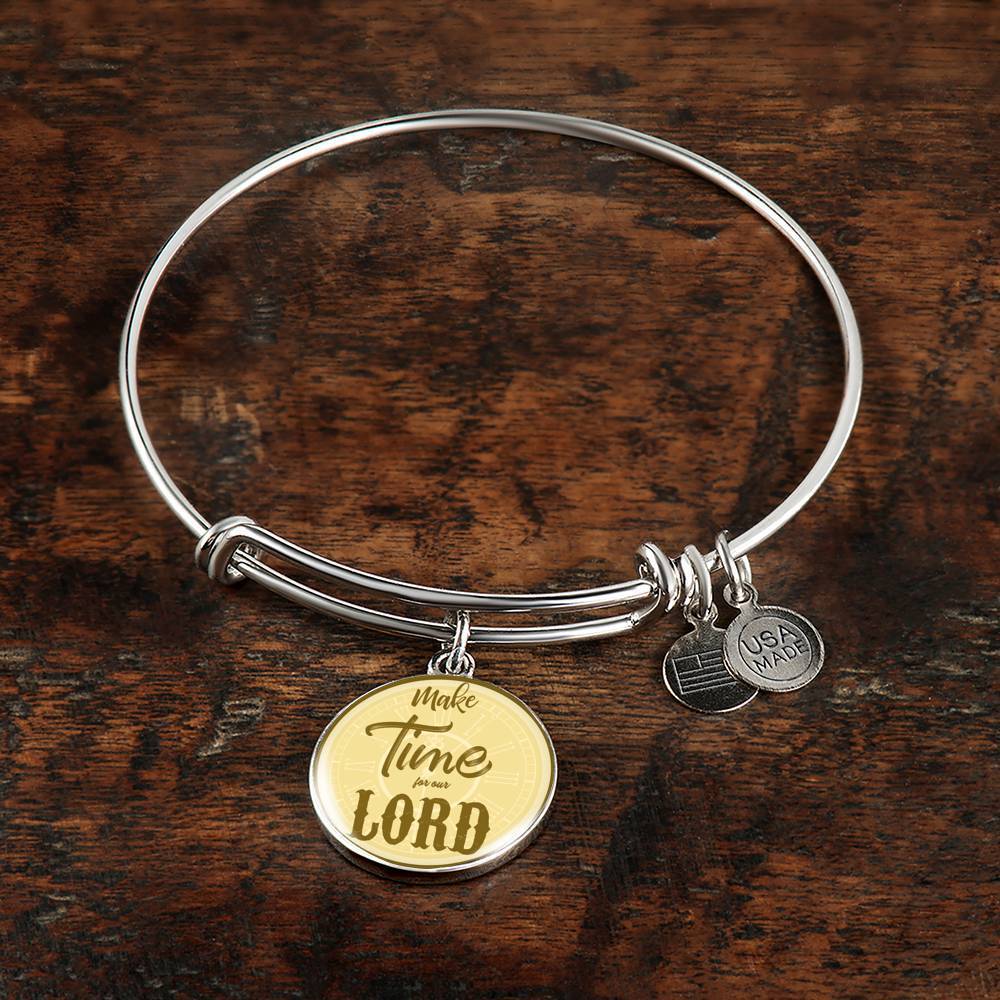 Make Time For Our Lord Stainless Steel or 18k Gold Circle Bangle Bracelet - Express Your Love Gifts