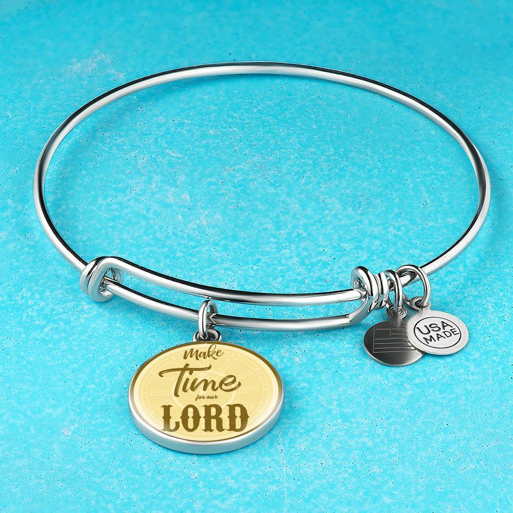 Make Time For Our Lord Stainless Steel or 18k Gold Circle Bangle Bracelet - Express Your Love Gifts