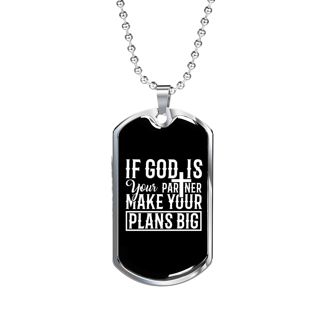 Make Your Plans Big Christian Necklace Stainless Steel or 18k Gold Dog Tag 24" Chain-Express Your Love Gifts