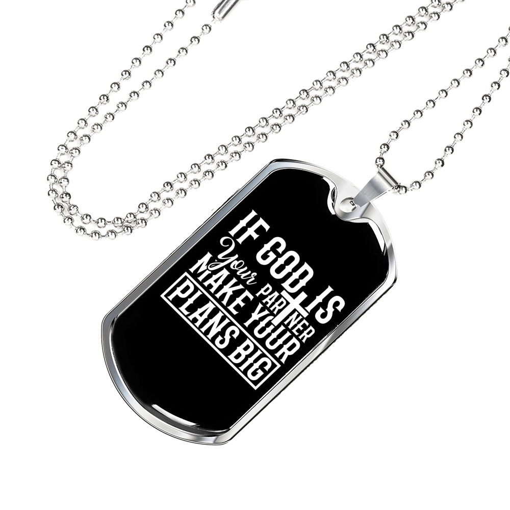 Make Your Plans Big Christian Necklace Stainless Steel or 18k Gold Dog Tag 24" Chain-Express Your Love Gifts