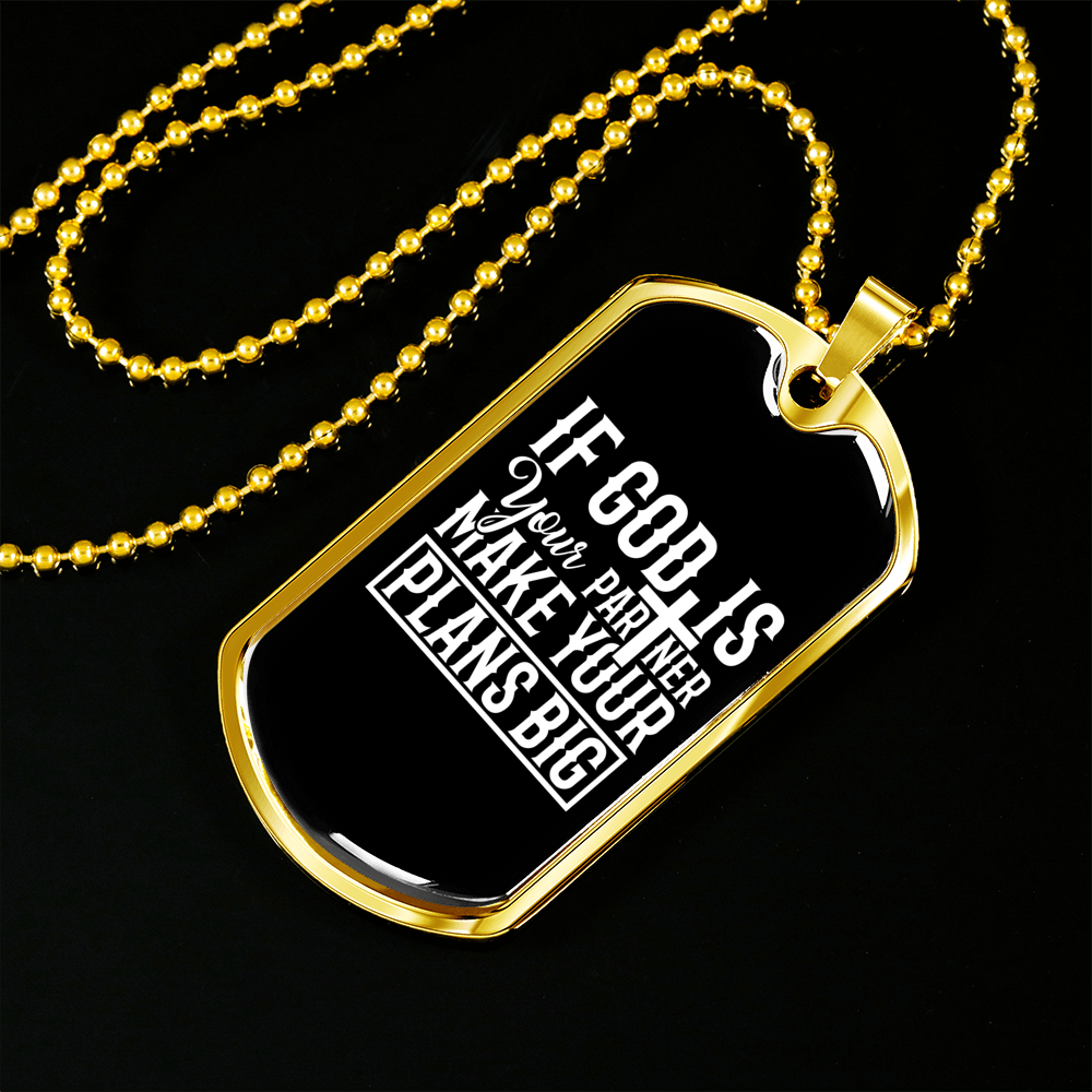 Make Your Plans Big Christian Necklace Stainless Steel or 18k Gold Dog Tag 24" Chain-Express Your Love Gifts
